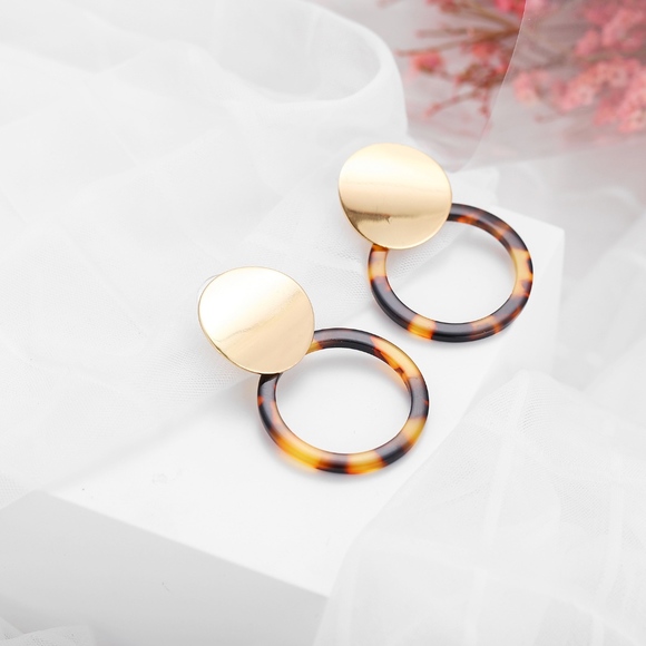 Tortoise Shell Earrings with Gold Accent - Picture 2 of 6